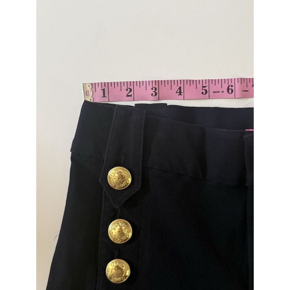 Lilly Pulitzer Parrish Crop Flare Pants Black Sailor Gold Buttons Preppy Size 4 - Picture 7 of 14